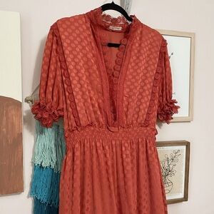 Elegant Coral Lace Trim Dress